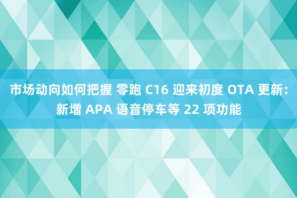 市场动向如何把握 零跑 C16 迎来初度 OTA 更新：新增 APA 语音停车等 22 项功能