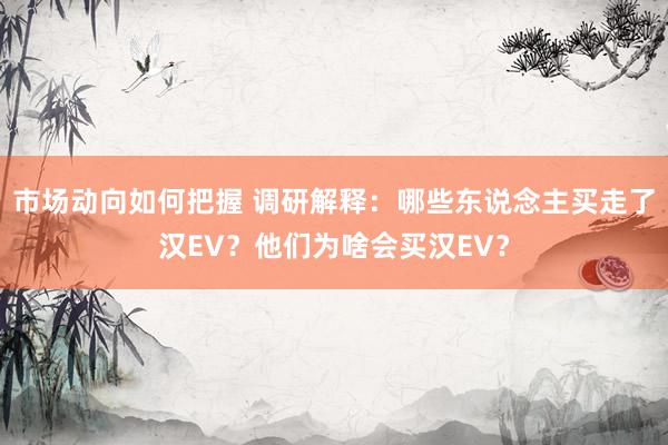 市场动向如何把握 调研解释：哪些东说念主买走了汉EV？他们为啥会买汉EV？