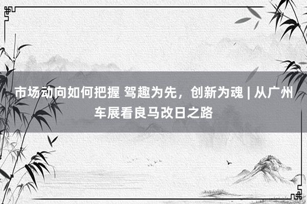 市场动向如何把握 驾趣为先，创新为魂 | 从广州车展看良马改日之路