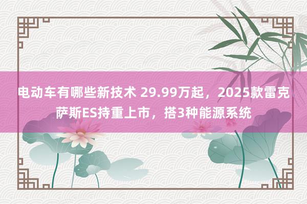 电动车有哪些新技术 29.99万起，2025款雷克萨斯ES持重上市，搭3种能源系统