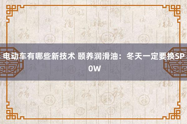 电动车有哪些新技术 颐养润滑油：冬天一定要换SP 0W