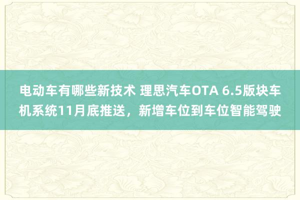 电动车有哪些新技术 理思汽车OTA 6.5版块车机系统11月底推送，新增车位到车位智能驾驶